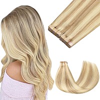 Goo Goo Tape In Hair Extensions Human Hair 18A613A Dark Blonde Highlighted Bleach Blonde 12Inch 80G 40Pcs Thick Ends Straigh