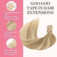 Goo Goo Tape In Hair Extensions Human Hair 18A613A Dark Blonde Highlighted Bleach Blonde 12Inch 80G 40Pcs Thick Ends Straigh