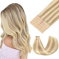 Goo Goo Tape In Hair Extensions Human Hair 18A613A Dark Blonde Highlighted Bleach Blonde 22Inch 30G 10Pcs Thick Ends Straigh