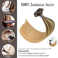 Honsoo Real Human Hair Extensions Clip Ins Medium Length 18In Medium Brown Balayage Honey Blonde 70G 7Pcs Two Packs For Full Hea