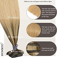 Honsoo Real Human Hair Extensions Clip Ins Medium Length 18In Medium Brown Balayage Honey Blonde 70G 7Pcs Two Packs For Full Hea