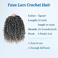 Forevery Faux Locs Crochet Hair 12 Inch Goddess Locs Crochet Hair 6 Packs Prelooped Crochet Hair For Black Women Grey Crochet Lo