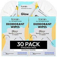 Fomin Travel Deodorant Wipes 30 Count Glowing Coconut And Vanilla Ph Balanced Hypoallergenic Mini Deodorant Wipes For Wom