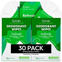 Fomin Travel Deodorant Wipes 30 Count Refreshing Cucumber And Aloe Ph Balanced Hypoallergenic Mini Deodorant Wipes For Wo