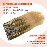 Ugotrays Clip In Hair Extensions Human Hair 70G Medium Brown Mixed Golden Blonde Fading To Honey Blonde Balayage Soft Straight H