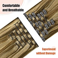 Ugotrays Clip In Hair Extensions Human Hair 70G Medium Brown Mixed Golden Blonde Fading To Honey Blonde Balayage Soft Straight H