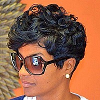 Hotkis Short Curly Pixie Cut Wig Human Hair For Black Women Short Human Hair Pixie Cut Glueless Wig Short Wigs Natural Curly