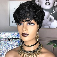 Hotkis Short Curly Pixie Cut Wig Human Hair For Black Women Short Human Hair Pixie Cut Glueless Wig Short Wigs Natural Curly