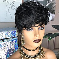 Hotkis Short Curly Pixie Cut Wig Human Hair For Black Women Short Human Hair Pixie Cut Glueless Wig Short Wigs Natural Curly