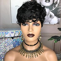 Hotkis Short Curly Pixie Cut Wig Human Hair For Black Women Short Human Hair Pixie Cut Glueless Wig Short Wigs Natural Curly