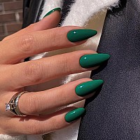 Glossy Dark Green Press On Nails Almond Kxamelie Glue On Nails Medium Length Almond Shaped Stick On Nails For Women And Girls Da