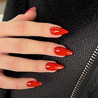 Glossy Orange Red Press On Nails Almond Kxamelie Glue On Nails Medium Length Almond Shaped Fake Nails Stick On Nails For Women A