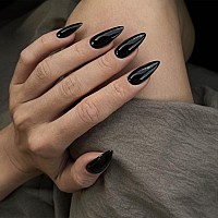 Classic Glossy Black Press On Nails Almond Kxamelie Glue On Nails Medium Length Almond Shaped Stick On Nails For Women And Girls