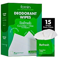 Fomin Travel Deodorant Wipes 15 Count Refreshing Cucumber And Aloe Ph Balanced Hypoallergenic Mini Deodorant Wipes For Wo