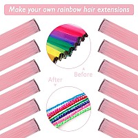 Hh Fashion 12 Pcs Colored Clip In Hair Extension 20 Inch Long Straight Party Highlights Synthetic Hairpieces For Women Girls Kid