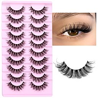 False Lashes Natural Eyelashes Fluffy Lashes D Curl Eyelashes 14Mm 3D Volume Wispy Fake Eyelashes Strips Clear Band 10 Pairs Las