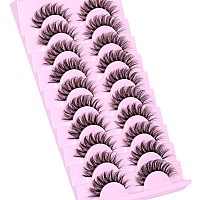 False Lashes Natural Eyelashes Fluffy Lashes D Curl Eyelashes 14Mm 3D Volume Wispy Fake Eyelashes Strips Clear Band 10 Pairs Las