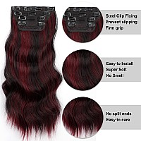 Vigorous Clip In Hair Extensions 4Pcs Black Burgundy Mixed Soft Synthetic Hairpieces Synthetic Hair Extensions 20 Inches Full He