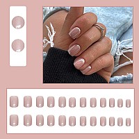 24Pcs Nude Aurora Press On Nails Short Square Shanrun Fake Nails Press Ons Glossy Fashion Design Nail Tips False Nails Full Co