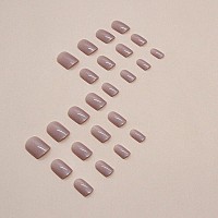 24Pcs Nude Aurora Press On Nails Short Square Shanrun Fake Nails Press Ons Glossy Fashion Design Nail Tips False Nails Full Co