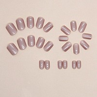 24Pcs Nude Aurora Press On Nails Short Square Shanrun Fake Nails Press Ons Glossy Fashion Design Nail Tips False Nails Full Co