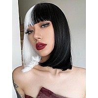 Aisi Beauty Half Black Half White Bob Wig With Bangs Short Straight Bob Wigs For Women 12 Inch Synthetic Straight Hair Wig For G