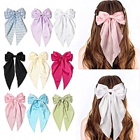 Furling Pompoms Hair Bows Clips For Women Large Pink Bows For Girls White Hair Ribbon For Hair Satin Long Tails With Alligator C