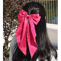 Furling Pompoms Hair Bows Clips For Women Large Pink Bows For Girls White Hair Ribbon For Hair Satin Long Tails With Alligator C