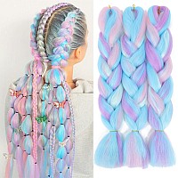 Afnote Rainbow Braiding Hair Extension 24 Inch 3 Packs Synthetic Profession Jumbo Braid In Hair Extensions 4 Tone Crochet Colore