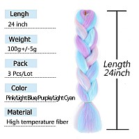 Afnote Rainbow Braiding Hair Extension 24 Inch 3 Packs Synthetic Profession Jumbo Braid In Hair Extensions 4 Tone Crochet Colore