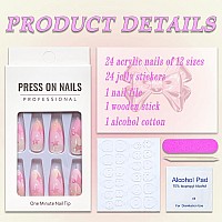 Press On Nails Medium Almond Mabkjlf Fake Nails Pink Gradient Full Cover Stars Moon False Nails With Designs Rhinestones Glossy