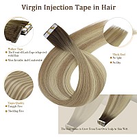 Full Shine Virgin Tape In Hair Extensions Human Hair 5Pcs Color 21822 Balayage Injection Tape In Extensions 18 Inch Machine Re