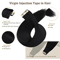 Full Shine Virgin Injection Remy Hair 5Pcs Color 1 Jet Black Tape In Hair Extensions Injected Tape In Extensions 14 Inch Seamles