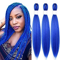 Kavsorapi Blue Braiding Hair 20 Inch Pre Stretched Hair Colored Short Straight Crochet Braids Yaki Texture Synthetic Hair 3 Pack