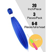 Kavsorapi Blue Braiding Hair 20 Inch Pre Stretched Hair Colored Short Straight Crochet Braids Yaki Texture Synthetic Hair 3 Pack