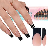 Misssix Black French Gel Nail Tips 240Pcs French Tip Press On Nails Long Square No Need To File 3 In 1 Tips Prelasting Fake