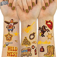 100Pcs Cowboy Temporary Tattoos For Kids Boys Cowboy Crafts Rodeo Cowboy Hats Boots Horse Shoes Fake Tattoo Body Sticker For C