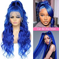 Lotulo Blue Lace Front Wig Human Hair 13X4 Lace Front Wigs Human Hair Pre Plucked With Baby Hair 180 Density Body Wave Colore