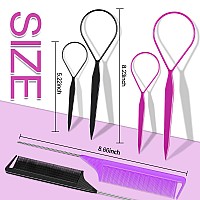 Tsmaddts Hair Loop Tool Set 6 Pack With 2 French Braid Loops 2 Rat Tail Combs In Black Purple For Hair Styling