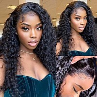 Qangelabeauty 13X4 Human Hair Lace Front Wigs For Black Women 180 Density Brazilian Deep Wave Hd Transparent Lace Front Wig Wit