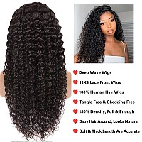 Qangelabeauty 13X4 Human Hair Lace Front Wigs For Black Women 180 Density Brazilian Deep Wave Hd Transparent Lace Front Wig Wit