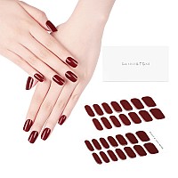 Danni Toni Semi Cured Gel Nail Strips Dark Red Ruby Reverie Gel Nail Stickers Burgundy Glossy Nail Wraps 28 Stickers