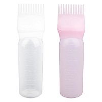 Framendino 2 Pack Root Comb Applicator Bottle Squeeze Hair Dye Bottles With Scalp Pink White