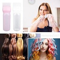 Framendino 2 Pack Root Comb Applicator Bottle Squeeze Hair Dye Bottles With Scalp Pink White