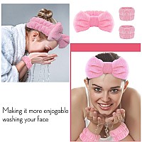 Wsyub Pink Spa Headband And Wristband Set For Face Washing