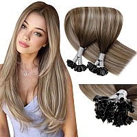 Laavoo U Tip Hair Extensions Human Hair Dark Brown Ombre Light Brown Mix Blonde Balayage Ktip Human Hair Extensions 14 In Short