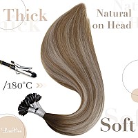 Laavoo U Tip Hair Extensions Human Hair Dark Brown Ombre Light Brown Mix Blonde Balayage Ktip Human Hair Extensions 14 In Short