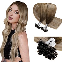 Laavoo U Tip Hair Extensions Balayage Ktip Human Hair Extensions Medium Brown Ombre Golden Blonde Mix Platinum Blonde K Tip Hair