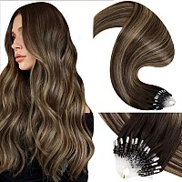 Laavoo Micro Ring Hair Extensions Human Hair Balayage Medium Brown To Caramel Brown Microlink Hair Extensions Human Hair For Wom