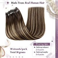 Laavoo Micro Ring Hair Extensions Human Hair Balayage Medium Brown To Caramel Brown Microlink Hair Extensions Human Hair For Wom